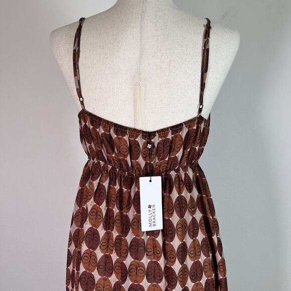 Molly Bracken NWT Maxi Dress Medium Camel Inaya Printed Mask Design Brown Summer - Picture 9 of 16